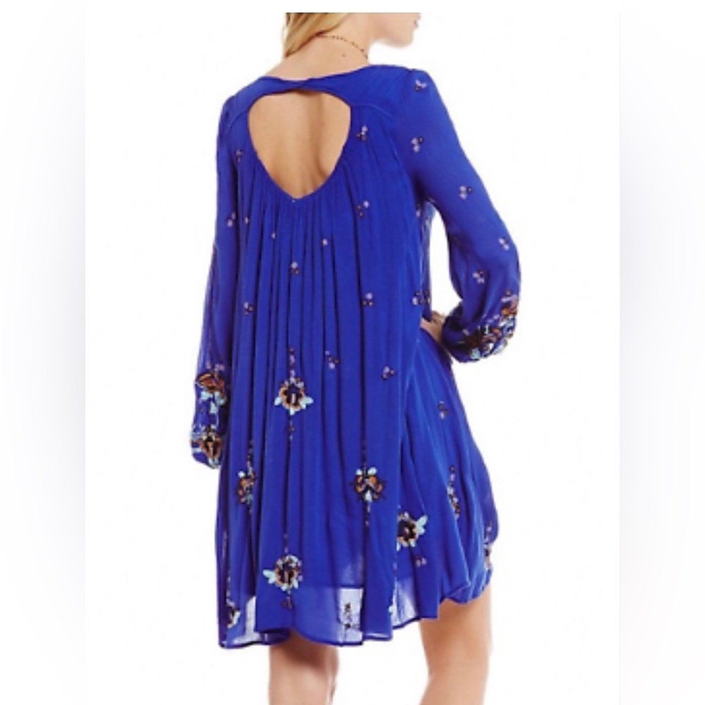 Free People Embroidered Blue Shift Dress